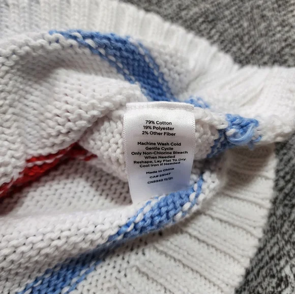 Talbot's Women's XL White Cable Knit Sweater With‎ Blue & Red Stripes Nautical - Picture 8 of 8